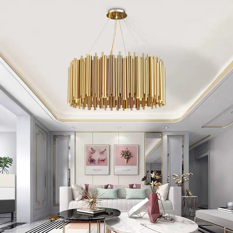 Modern Classic Round Fashion Gold Tube Pendant Chandelier for Living/Dining Room-MEET LIGHTING