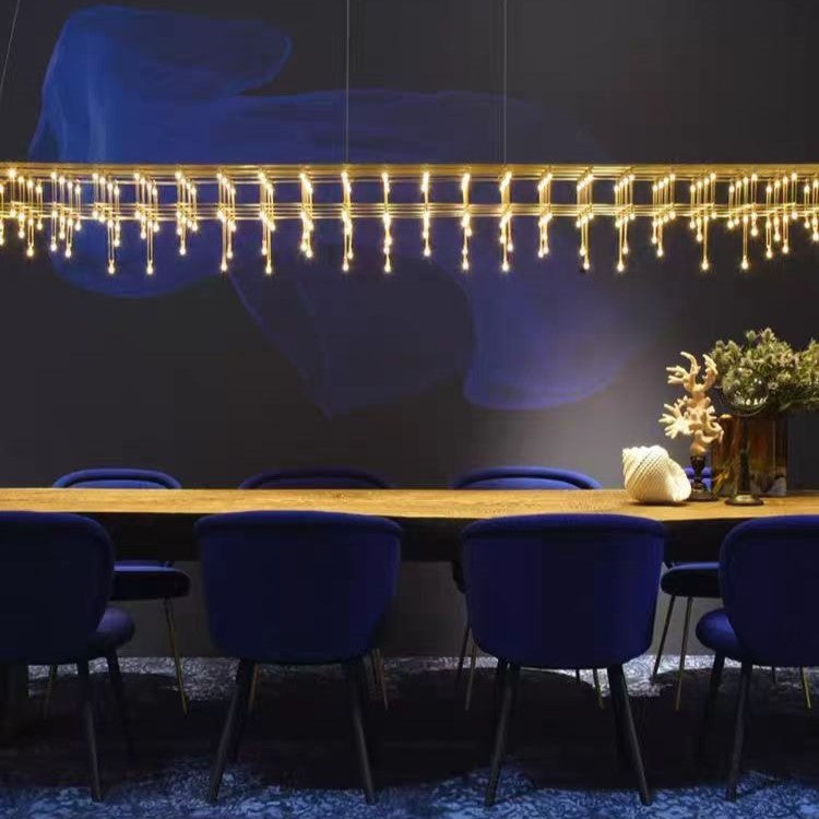 Modern Rectangle Metal Light Chandelier in Chrome Finish-MEET LIGHTING