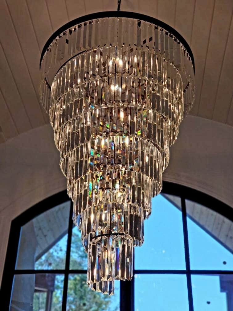 Extra Large Multi-Tiered Spiral Crystal Chandelier In Black Finish-MEET LIGHTING