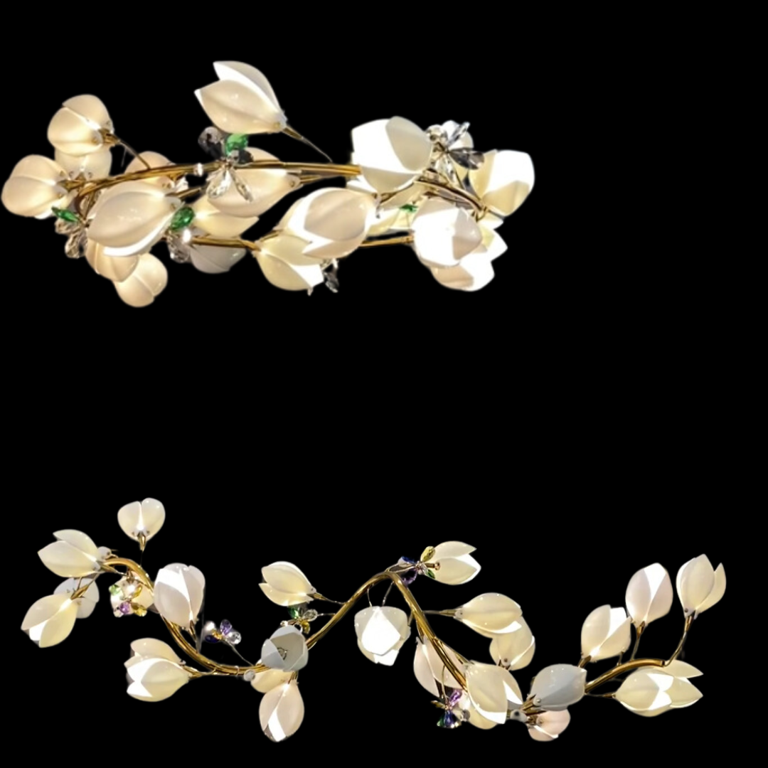 Art Design Creative Ceramic Magnolia Ring/Linear Chandelier for Bedroom/Living Room/Dining Room/Kitchen Island-MEET LIGHTING