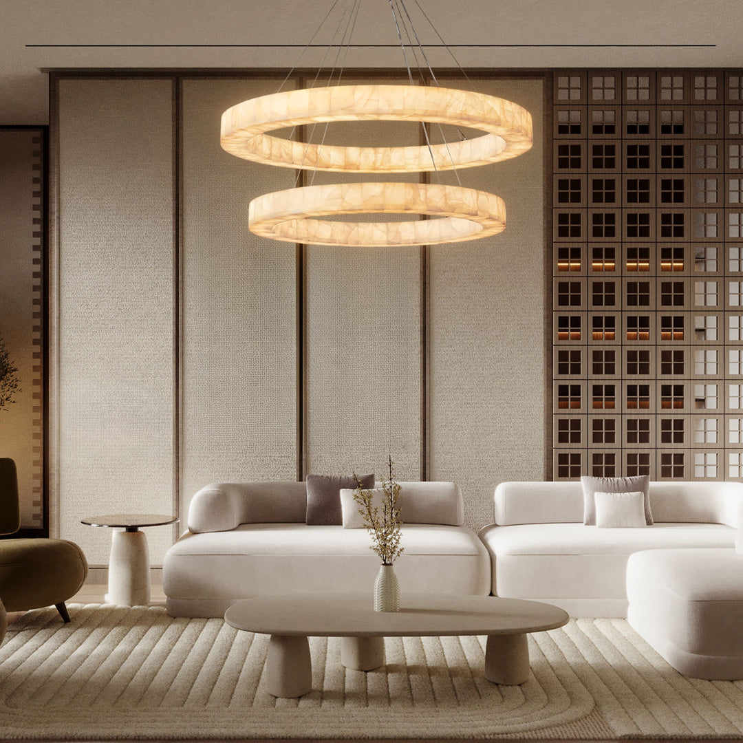 Rivage Two-Tier Luxury Modern Alabaster Round Chandelier 60"