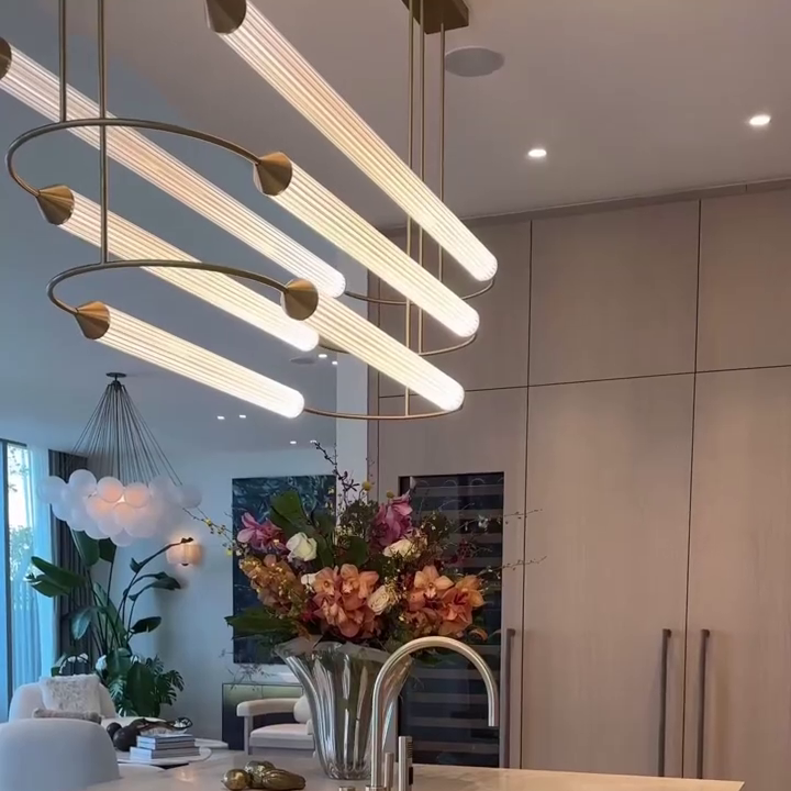 Minimalism Brass Ellipse Horizontal LED Chandelier for Kitchen Island/Dining Room-MEET LIGHTING