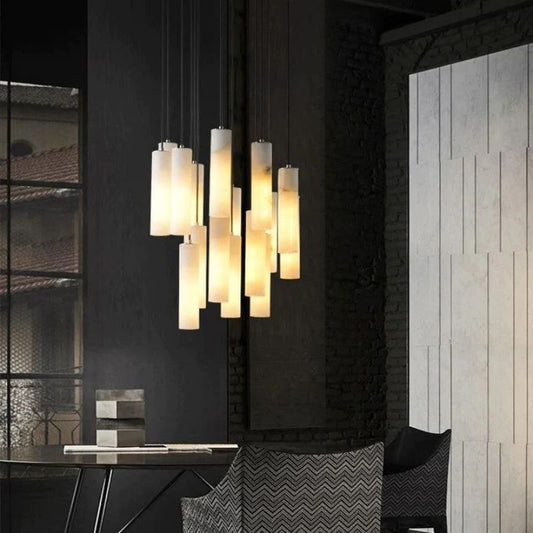 Alabaster Modern Cylindrical Round Chandelier 79"H-Meet Lighting