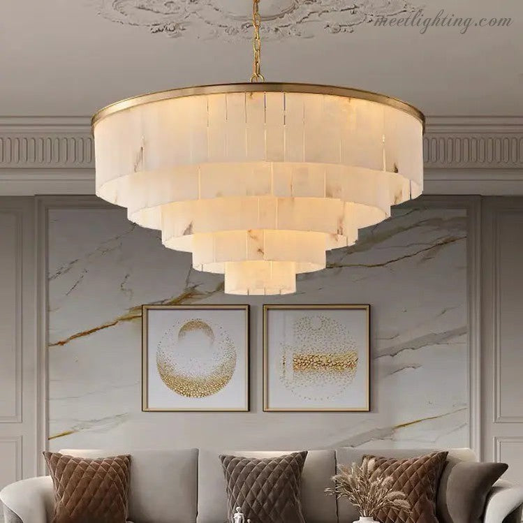 Alabaster Multi-Tiered Round Chandelier Lighting-MEET LIGHTING