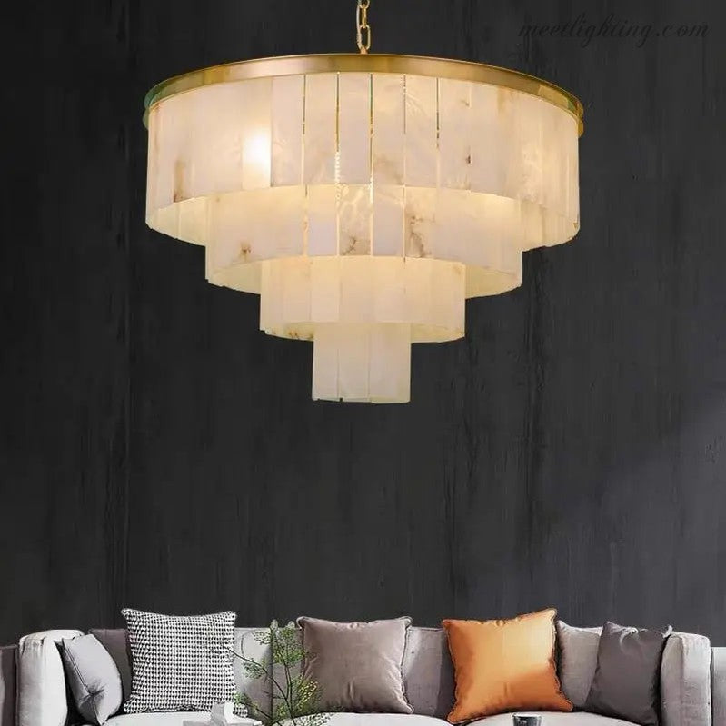 Alabaster Multi-Tiered Round Chandelier Lighting-MEET LIGHTING