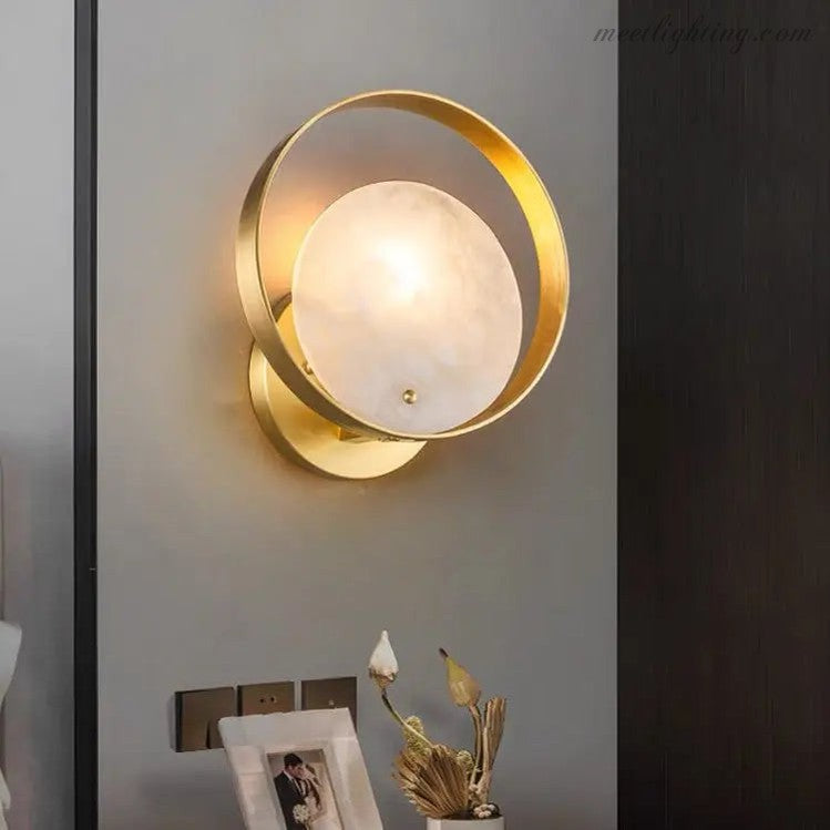 Alabaster Round Modern Wall Sconces for Bedroom-Meet Lighting