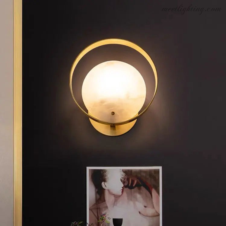 Alabaster Round Modern Wall Sconces for Bedroom-Meet Lighting