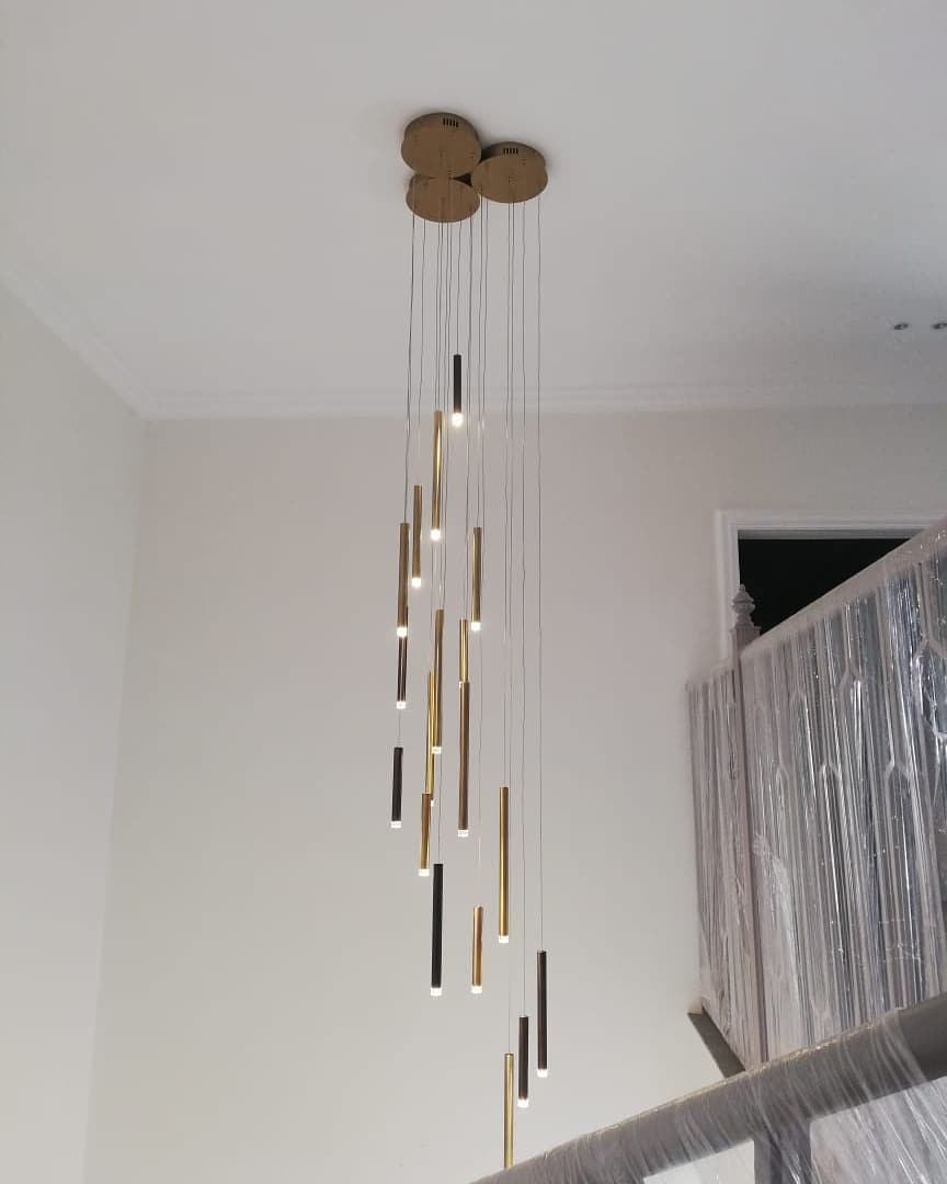 Bellini Square Tri-Tone Tubular Pendant Light Chandelier-Meet Lighting