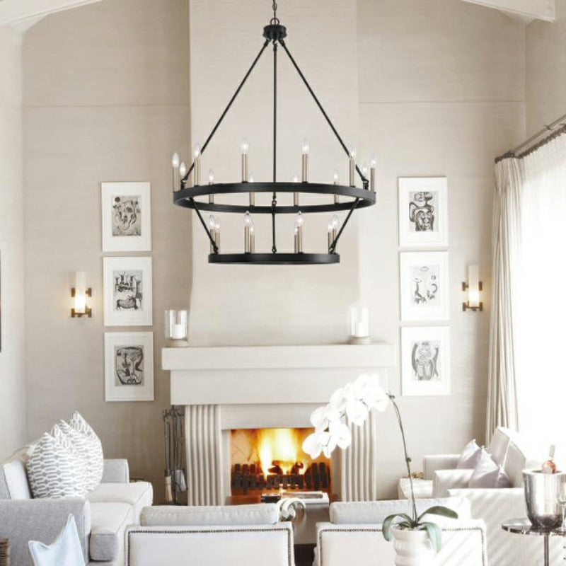 Black/ Brass Dust Wagon Wheel Chandelier Candle Style Farmhouse Vintage Ceiling Light For Living Room-MEET LIGHTING