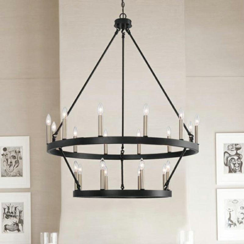 Black/ Brass Dust Wagon Wheel Chandelier Candle Style Farmhouse Vintage Ceiling Light For Living Room-MEET LIGHTING