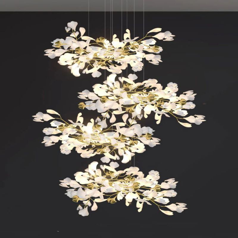 Ceramic Ginkgo Cascading C (Alternating) Branch Chandelier-MEET LIGHTING