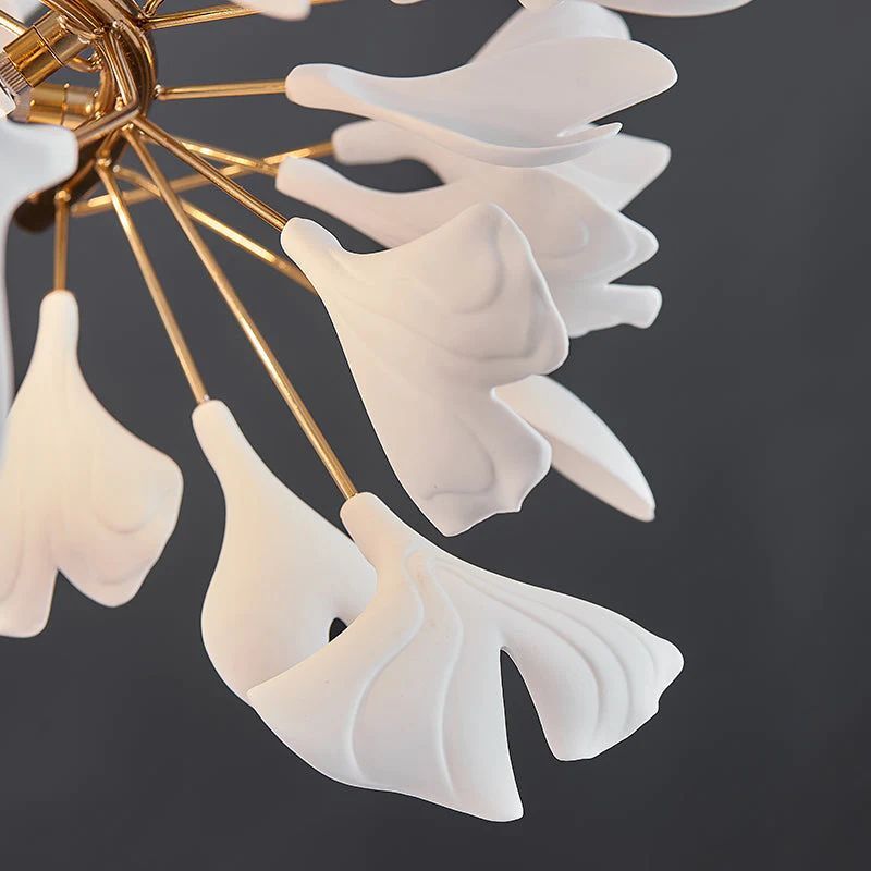 Ceramic Ginkgo Cascading C (Alternating) Branch Chandelier-MEET LIGHTING