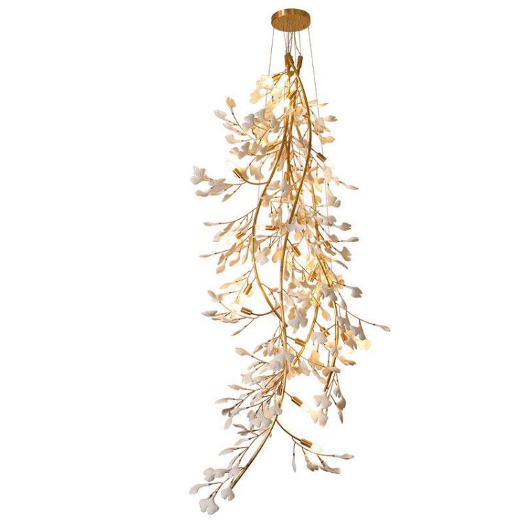 Ceramic Ginkgo Stair Long Branch Chandelier-MEET LIGHTING