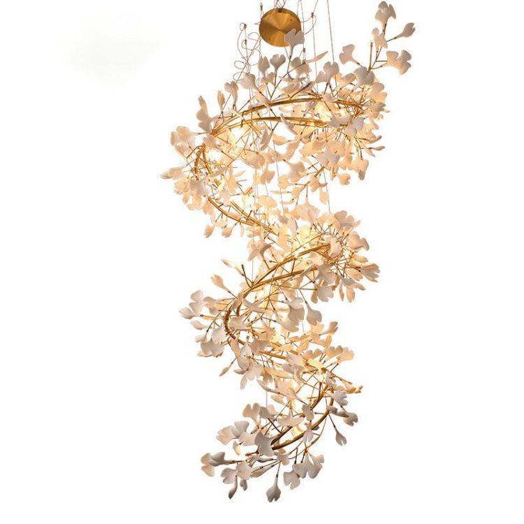 Ceramic Ginkgo Stair Long Branch Chandelier-MEET LIGHTING
