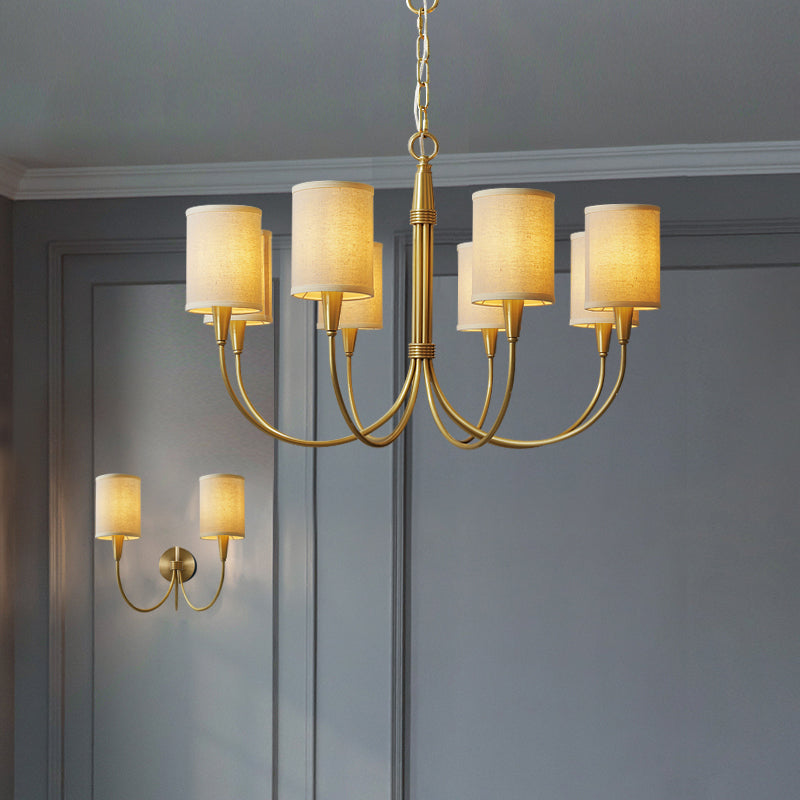 Brass Chandelier|Mid Century Ceiling Fixtures Light|Fabric Shades Adjustable Chain Pendant-MEET LIGHTING