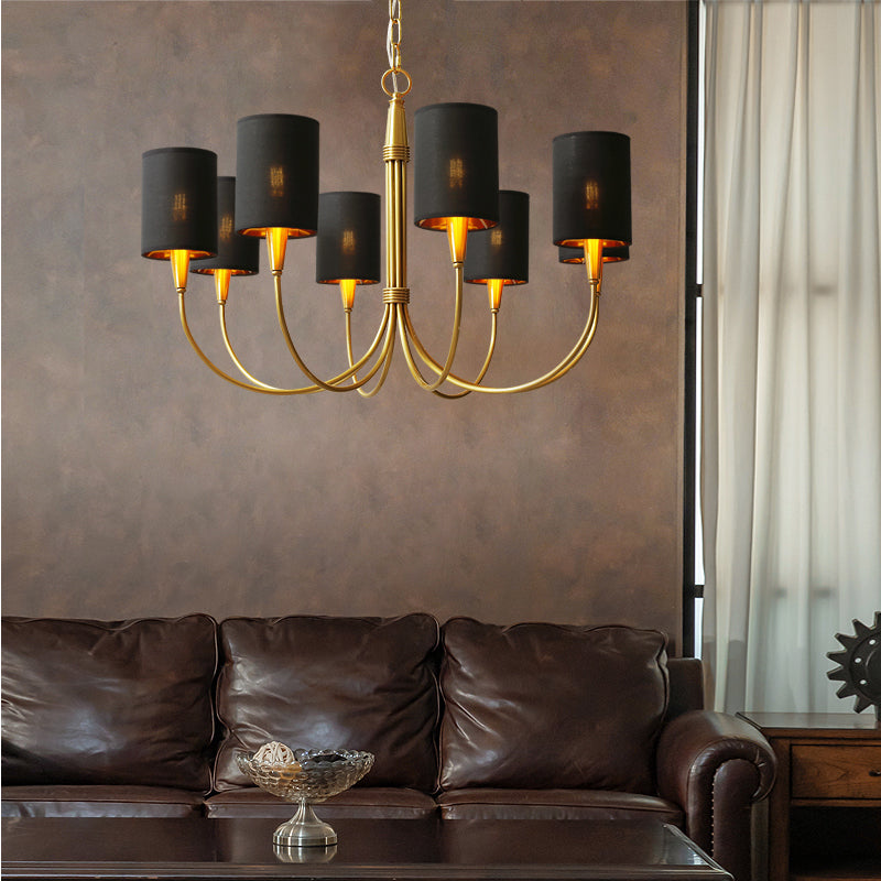 Brass Chandelier|Mid Century Ceiling Fixtures Light|Fabric Shades Adjustable Chain Pendant-MEET LIGHTING