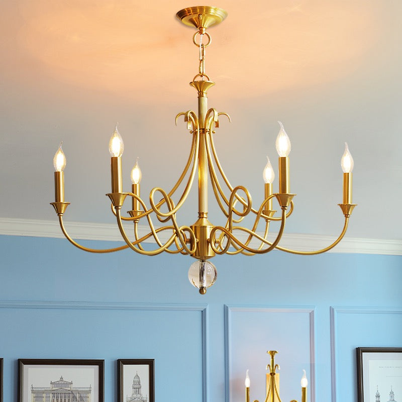 Candle Light Chandelier|Farmhouse Ceiling Fixtures|Natural Brass E14 Adjustable Length-MEET LIGHTING