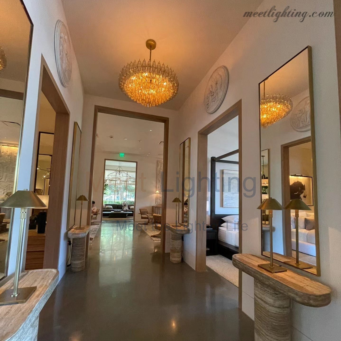 Chara Clear Glass Tiered Rectangular Chandelier 74"-MEET LIGHTING