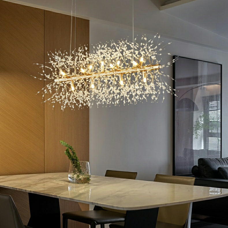 Dandelion Crystal Chandelier Light Firefly/ Glowworm Hanging Lamp Pendant For Rectangle Dining Room-MEET LIGHTING