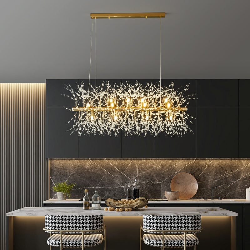 Dandelion Crystal Chandelier Light Firefly/ Glowworm Hanging Lamp Pendant For Rectangle Dining Room-MEET LIGHTING