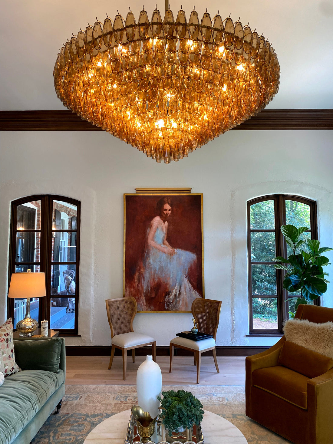 Chara Glass Tiered Round Chandelier 61"-MEET LIGHTING
