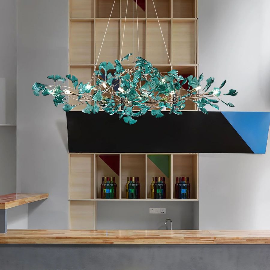 Colorful Glass Ginkgo Leaf Chandelier-MEET LIGHTING