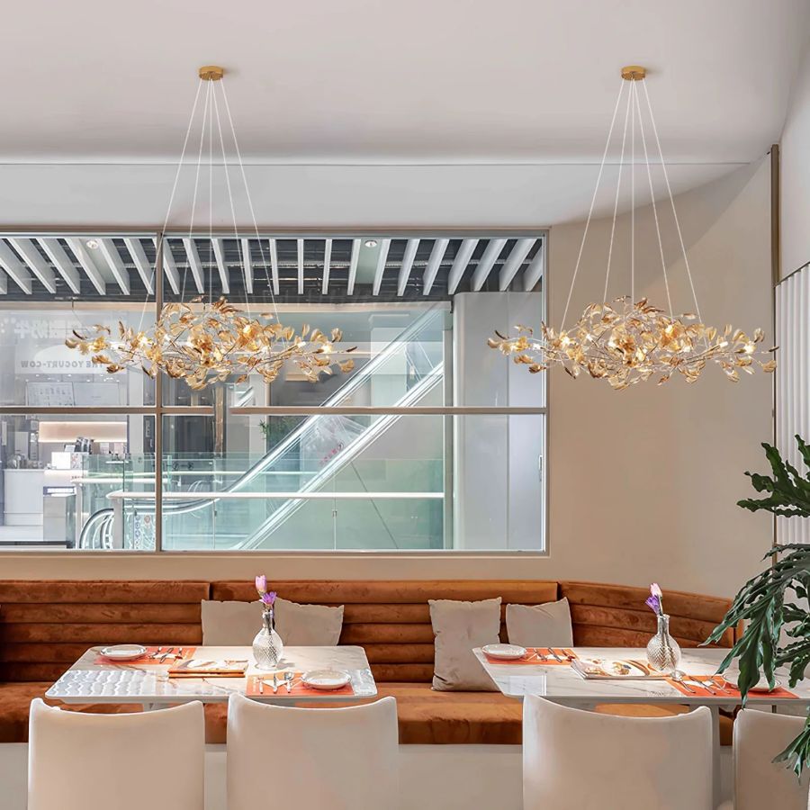 Colorful Glass Ginkgo Leaf Chandelier-MEET LIGHTING