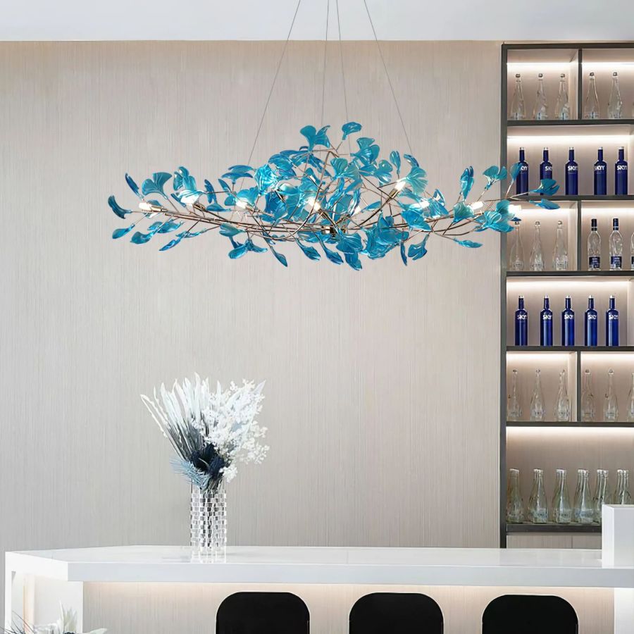 Colorful Glass Ginkgo Leaf Chandelier-MEET LIGHTING