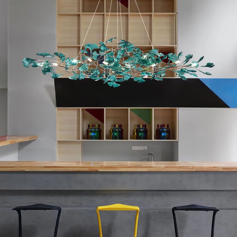 Colorful Glass Ginkgo Leaf Chandelier-MEET LIGHTING