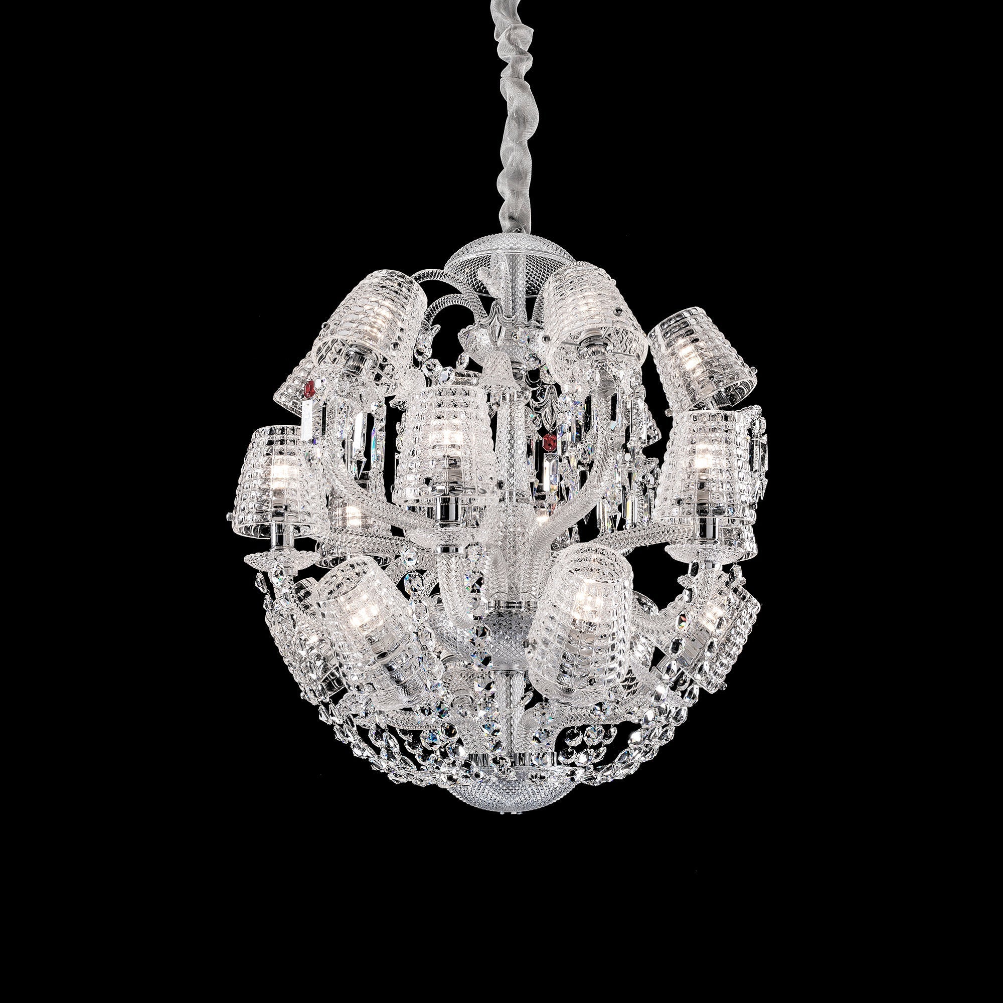 Luxury Globe Crystal Chandelier With Fabric/Crystal Glass Lampshades-MEET LIGHTING