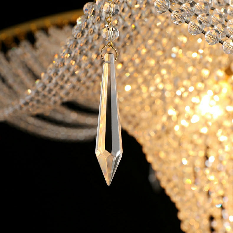 Decorative Beaded Crystal Brass Chandelier Elegant Ceiling Light Fixture For Living Room/ Bedroom-MEET LIGHTING