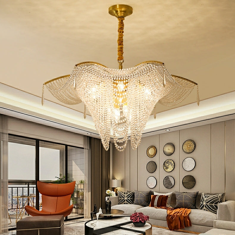 Decorative Beaded Crystal Brass Chandelier Elegant Ceiling Light Fixture For Living Room/ Bedroom-MEET LIGHTING