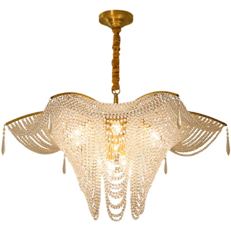 Decorative Beaded Crystal Brass Chandelier Elegant Ceiling Light Fixture For Living Room/ Bedroom-MEET LIGHTING