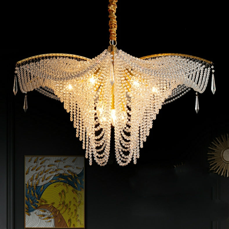 Decorative Beaded Crystal Brass Chandelier Elegant Ceiling Light Fixture For Living Room/ Bedroom-MEET LIGHTING