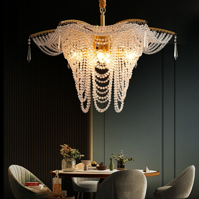 Decorative Beaded Crystal Brass Chandelier Elegant Ceiling Light Fixture For Living Room/ Bedroom-MEET LIGHTING