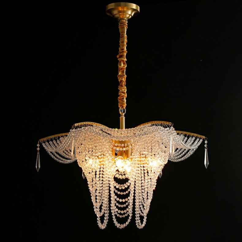 Decorative Beaded Crystal Brass Chandelier Elegant Ceiling Light Fixture For Living Room/ Bedroom-MEET LIGHTING
