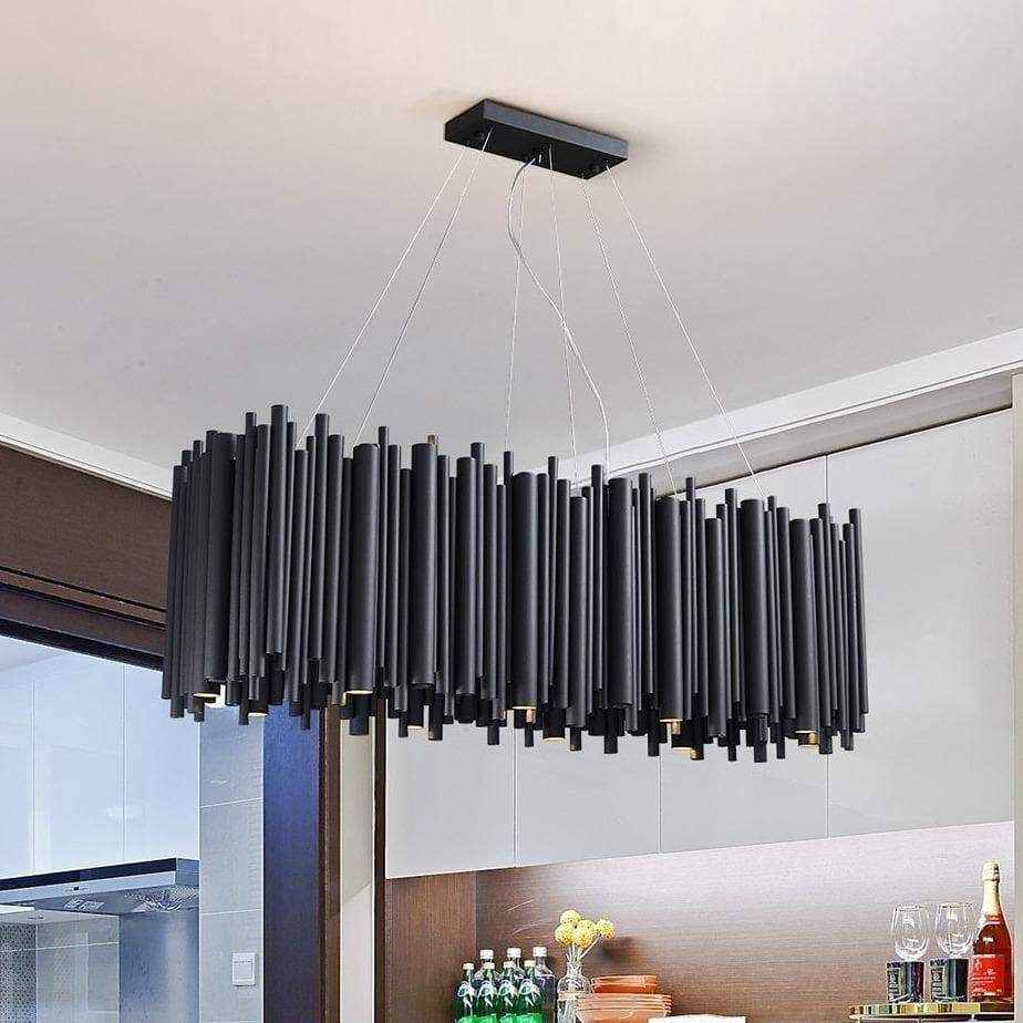 Dore Black Tubular Rectangle Chandelier 32" 40"-Meet Lighting
