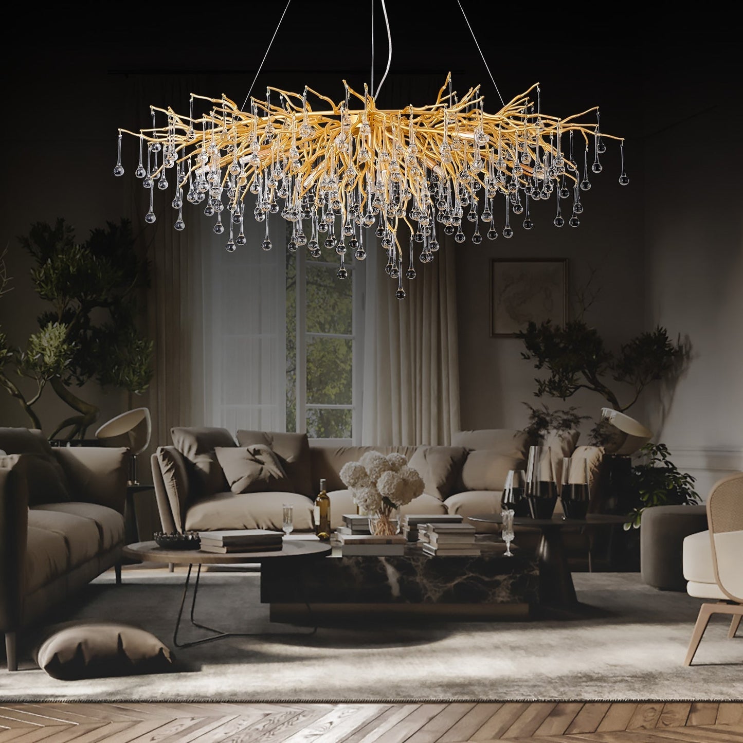 Doris Crystal Rectangular Branch Chandelier L45"-Meet Lighting