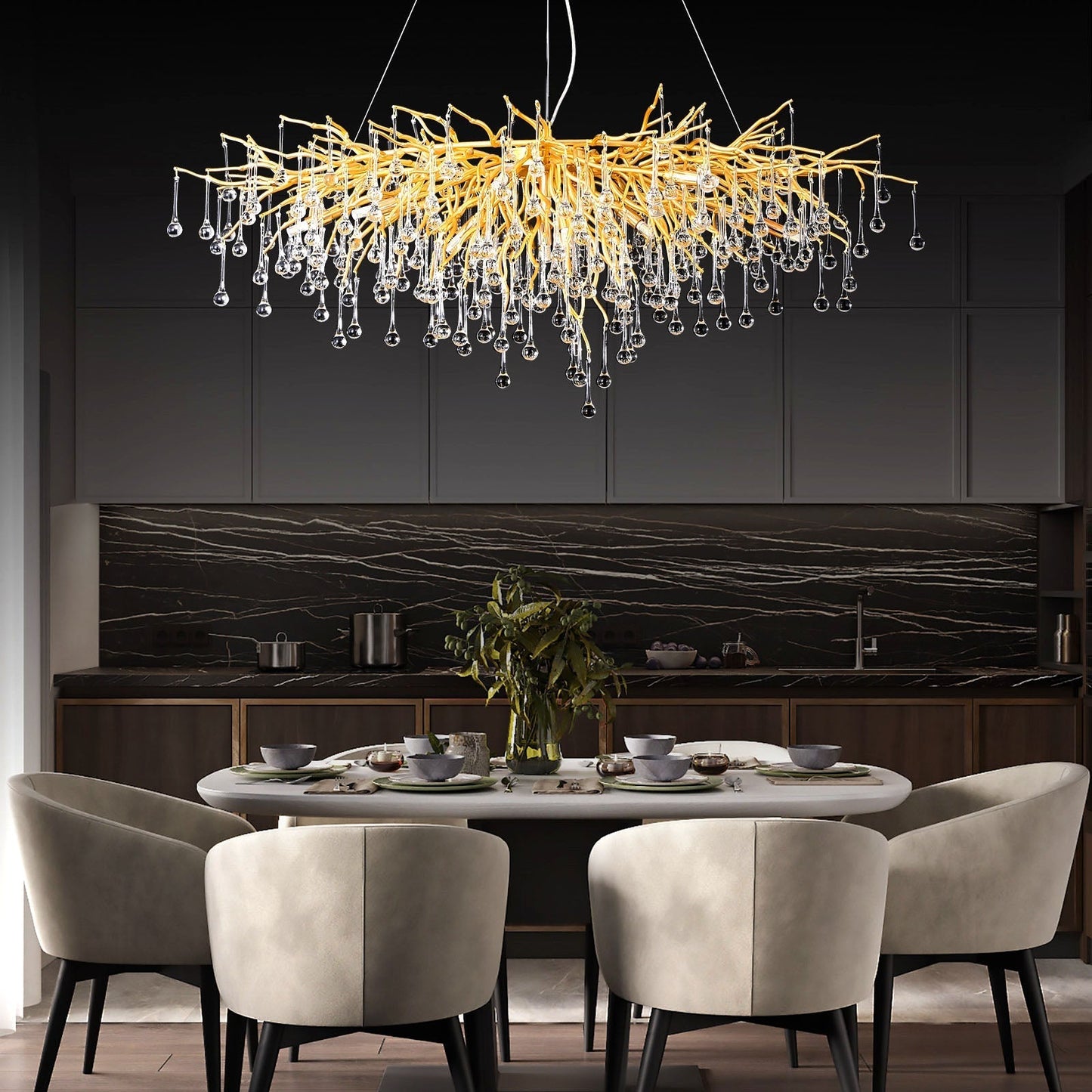 Doris Crystal Rectangular Branch Chandelier L45"-Meet Lighting