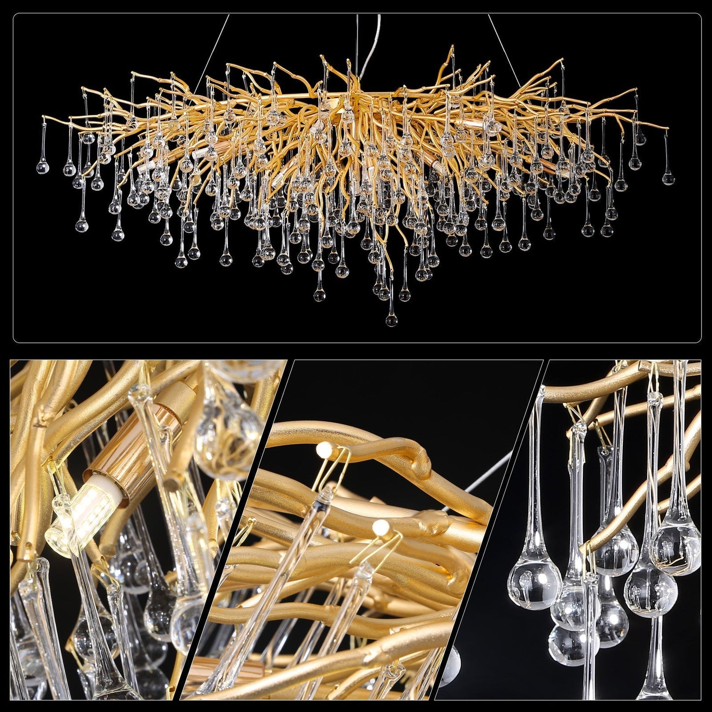 Doris Crystal Rectangular Branch Chandelier L45"-Meet Lighting