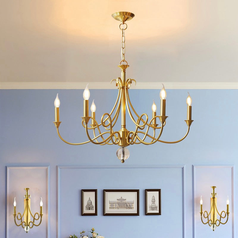 Candle Light Chandelier|Farmhouse Ceiling Fixtures|Natural Brass E14 Adjustable Length-MEET LIGHTING
