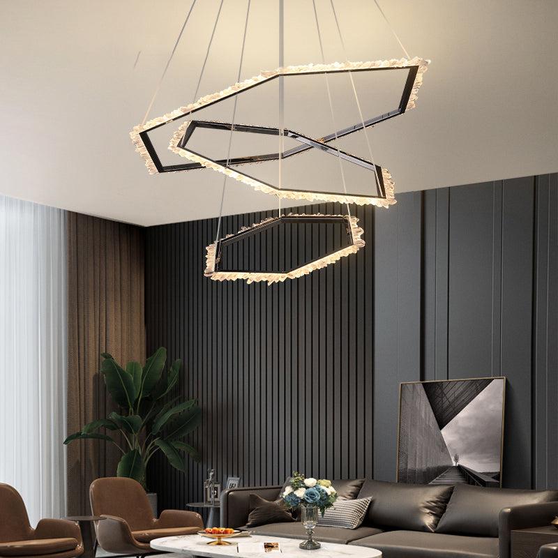 Gina Hexagonal Rock Crystal Black Ring Chandelier-MEET LIGHTING