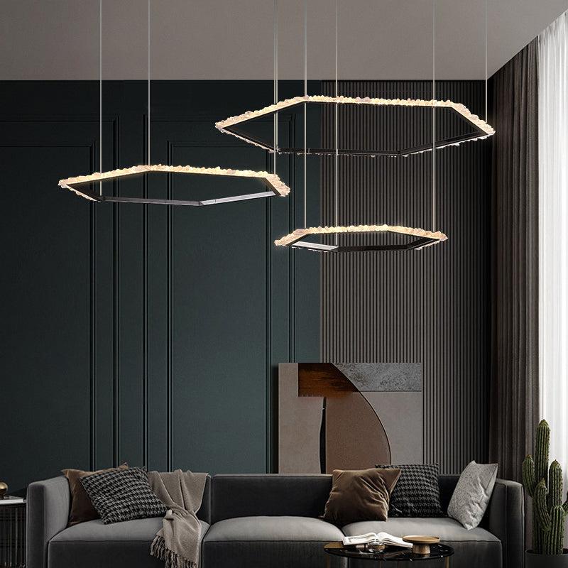 Gina Hexagonal Rock Crystal Black Ring Chandelier-MEET LIGHTING