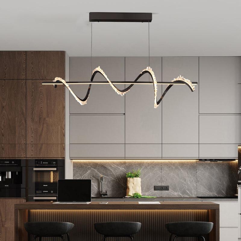Gina Spiral Rock Crystal Chandelier,Linear Dining Room Chandelier-MEET LIGHTING