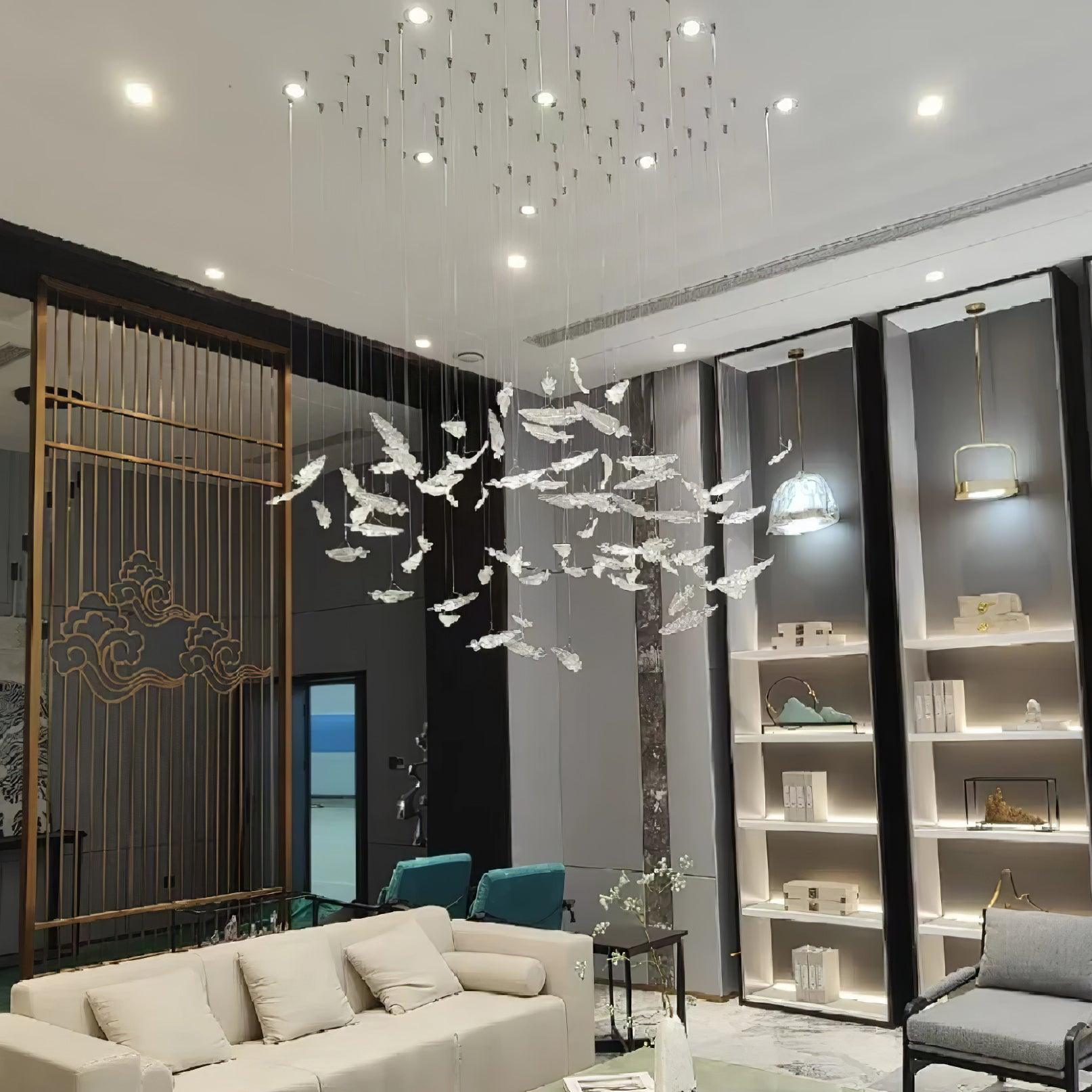 Glass Feathers Chandelier-MEET LIGHTING