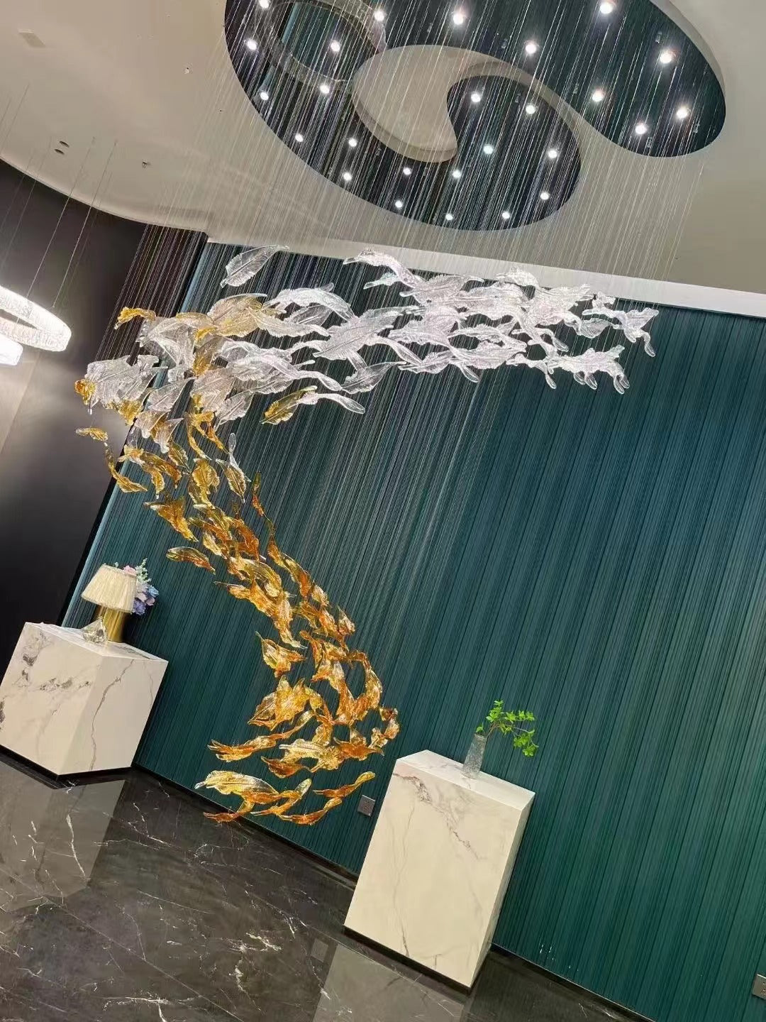 Glass Feathers Chandelier-MEET LIGHTING