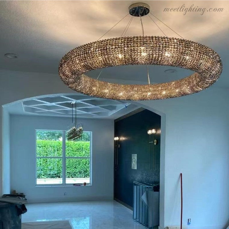 Halo Crystal Aperture Round Chandelier D32"-MEET LIGHTING