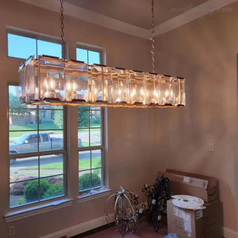 Harlow Crystal Rectangular Chandelier 62"-MEET LIGHTING