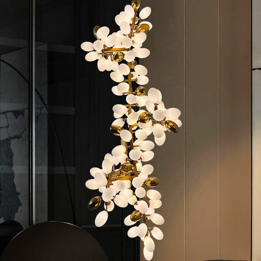 Large Branch Copper Chandelier with Grape Shape Bulbs Unique and Creative Light Fixture for Staircase/ Duplex/ High Ceiling Living Room/ Restaurant-Meet Lighting
