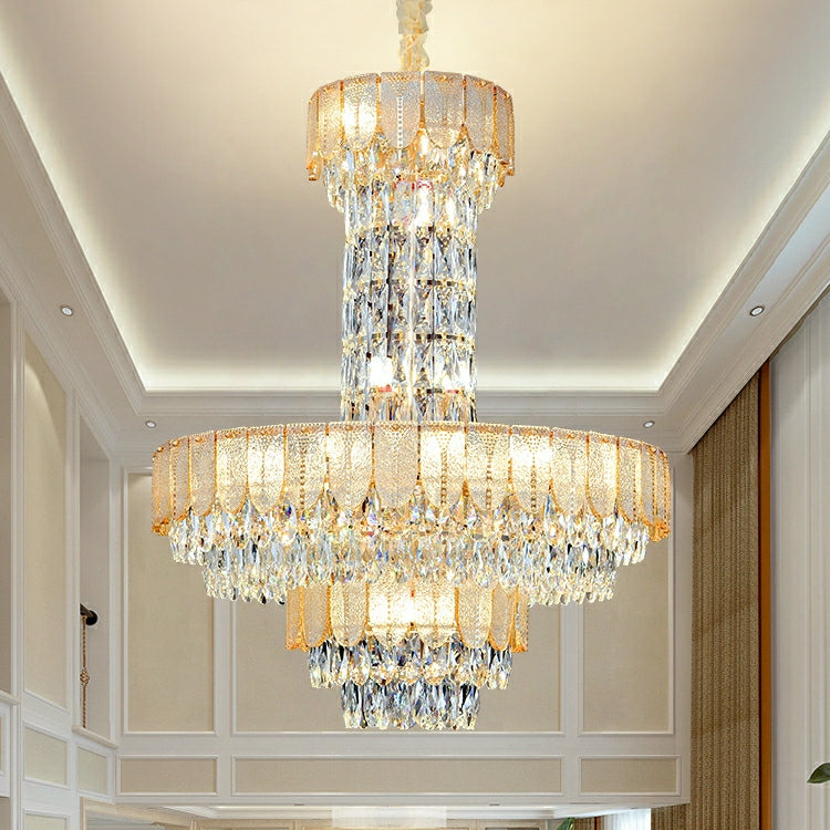 Restaurant/ Hotel Chandelier Foyer Duplex High Ceiling Light Fixture For Staircase/ Living Room In Gray/ Amber/ Blue Trimmed-MEET LIGHTING